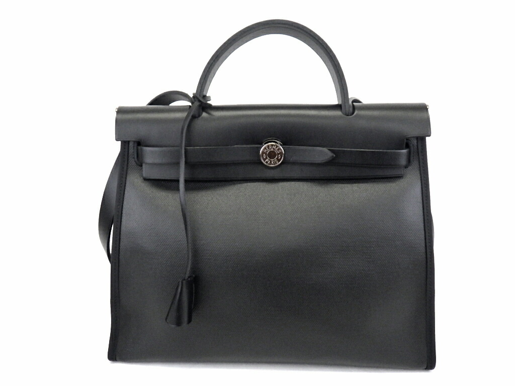 奇跡の再販 Hermes エルメス エールバッグジップpm トワルアッシュベルリン コーティングキャンバス レザー C刻印 ブラック ハンドバッグ ショルダーバッグ 程度a 格安人気