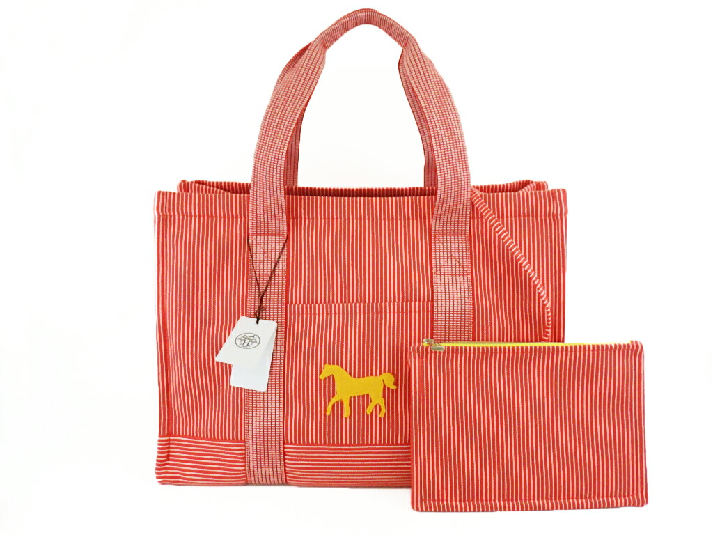 楽天市場 未使用品 Hermes エルメス Cavalcolor カヴァル カラー マザーズバッグ コットンキャンバス グルナディール オレンジ系 トートバッグ 中古 かんてい局新潟万代店