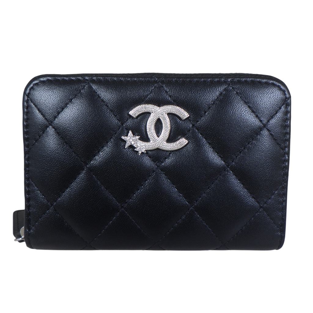 【未使用品】CHANEL シャネル ココマーク スター ラインストーン付き コインケース AP3728 ラムスキン ブラック シルバー金具 【程度N】【中古】