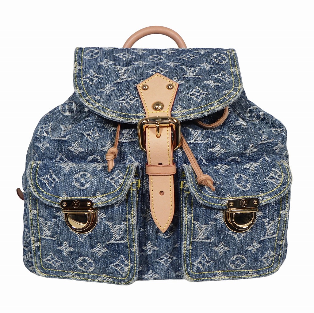 LOUIS VUITTON ルイヴィトン サックアドGM モノグラム デニム ショルダー リュック バックパック M95056 ゴールド金具【程度AB】【中古】