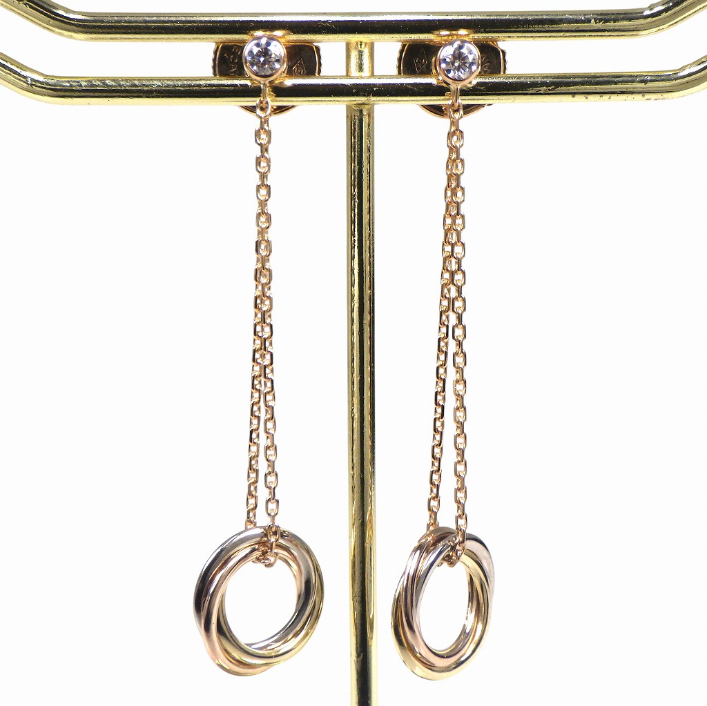 CARTIER カルティエ スイート トリニティ ピアス B8043300 1PD×2 ダイヤモンド 750 K18YG/WG/PG イエロー/ホワイト/ピンクゴールド スリーカラー【仕上済み、程度A】【中古】
