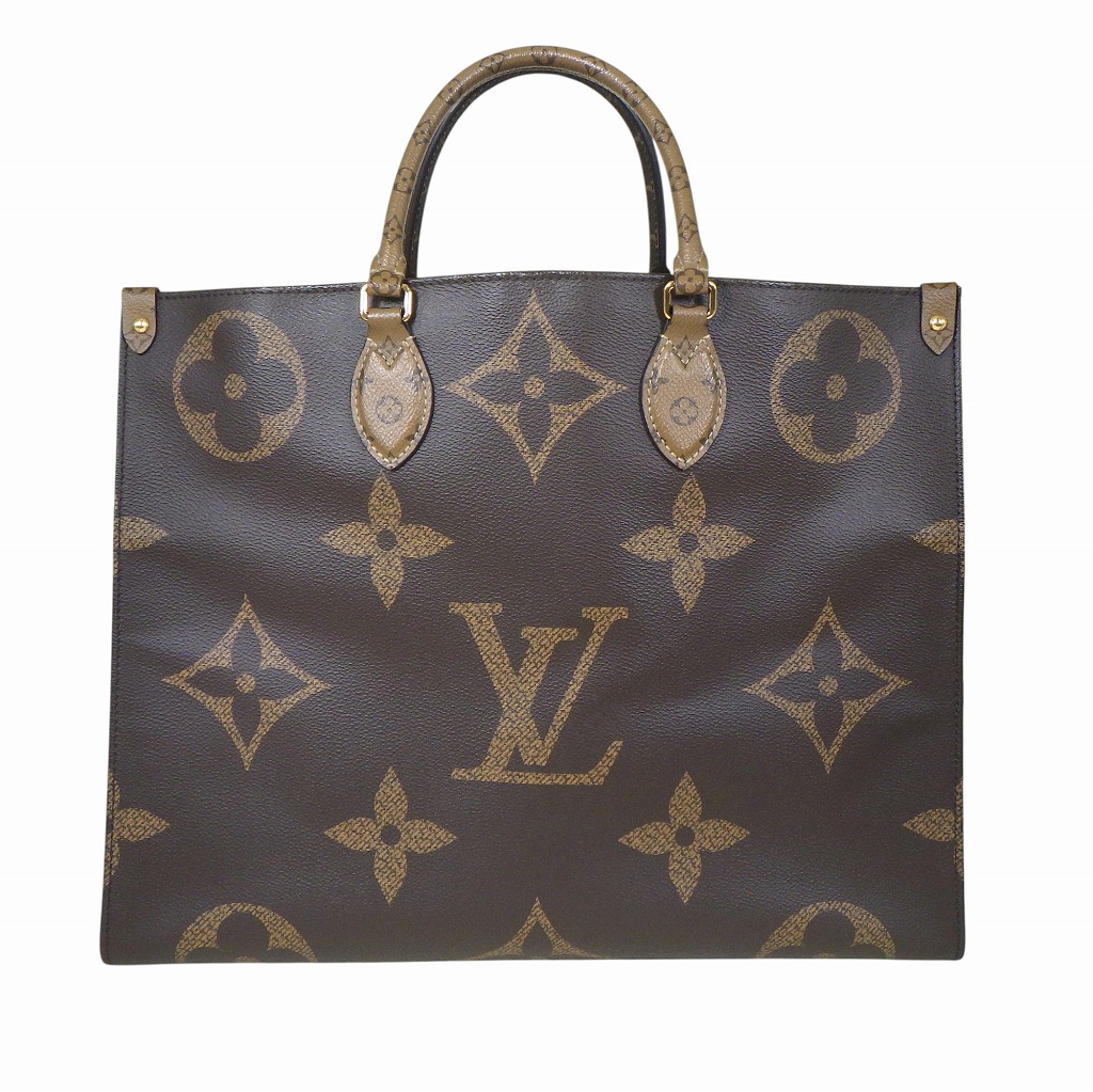 LOUIS VUITTON ルイ・ヴィトン オンザゴーGM キャンバス トートバッグ M44576 ジャイアント ・モノグラム/モノグラム・リバース ブラウン ダークブラウン ゴールド金具【程度AB】 【中古】