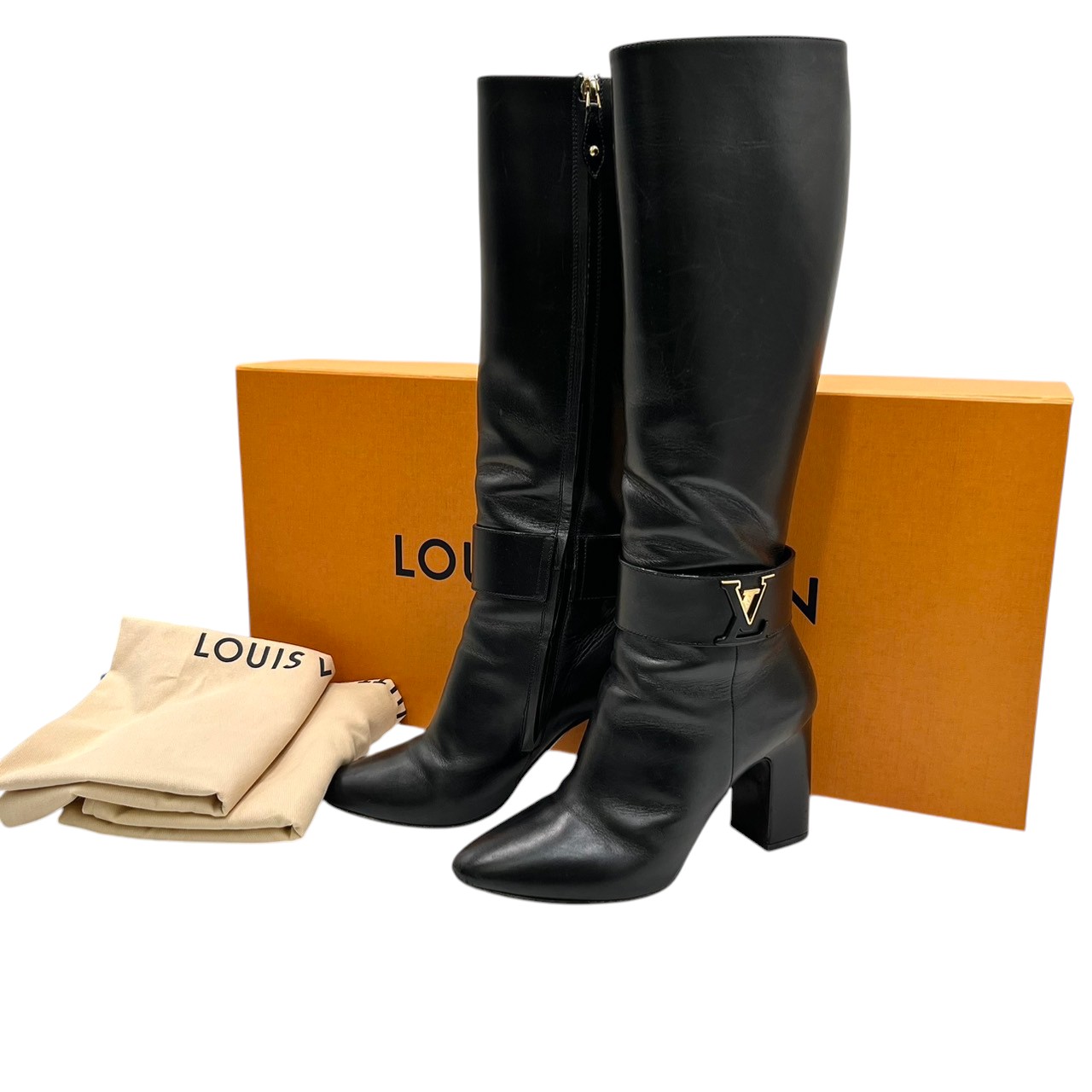 Louis Vuitton ルイヴィトン ミッドタウン ブーツ 1AIUK2 36 1/2  約23.5糎 黒いこと 黒 ロゴタイプ ロングブーツ シューズ 靴【座標軸B】【中古】