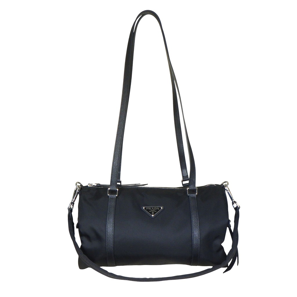 【美品】PRADA プラダ 2wayラージダッフルバッグ 1BB154 Re-Nylon サフィアーノ ブラック シルバー(金具)【程度S】【中古】｜かんてい局新潟万代店