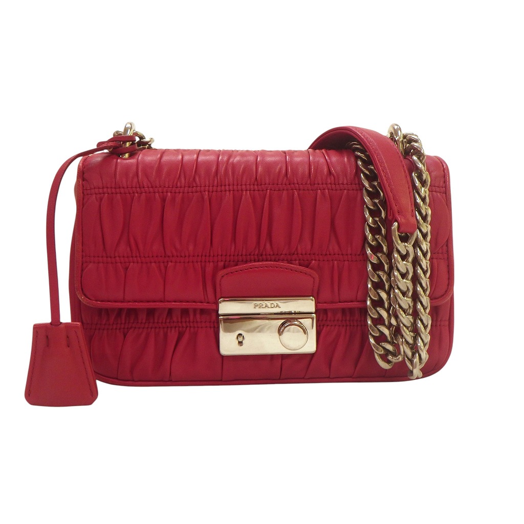 PRADA プラダ ナッパ ゴーフル サウンドロック 1BD139 チェーンショルダーバッグ フォーコ(レッド系) シルバーカラー(金具)【程度B】【中古】｜かんてい局新潟万代店