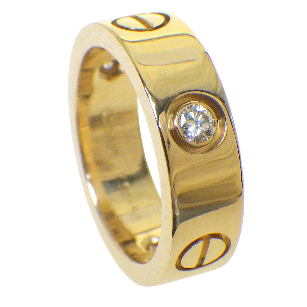 CARTIER カルティエ ラブリング ハーフ 3P ダイヤモンド K18YG/イエローゴールド 幅約5.5mm サイズ#50(約10号) 【仕上済み、程度A】【中古】