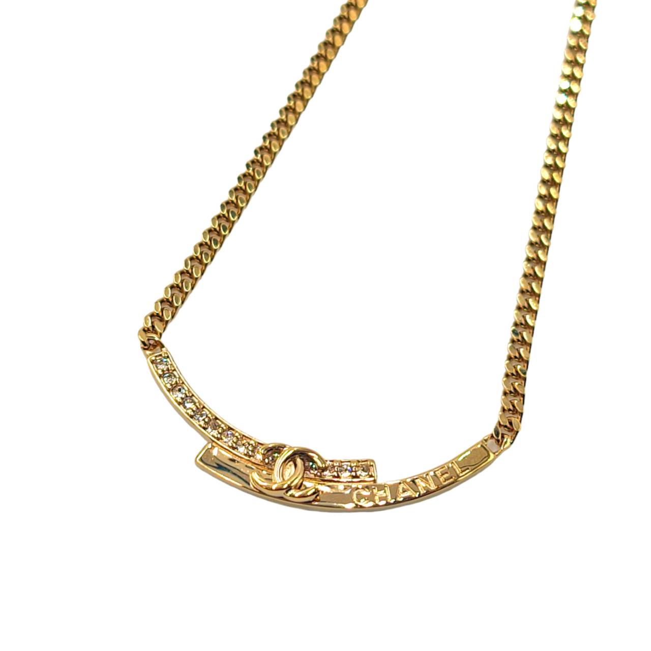 CHANEL 金色チェーンネックレス CHANEL(シャネル) レザーコンビチェーンネックレス ゴールド