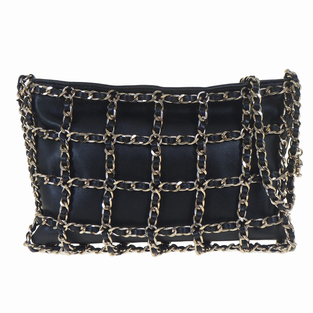 CHANEL シャネル 2way クラッチペダル チェーン店ショルダーバッグ 舟路寄せあわせ 子ヒツジひと肌 黒いこと ゴールド金具 【度合いAB】【中古】 バッグ-レディースバッグ