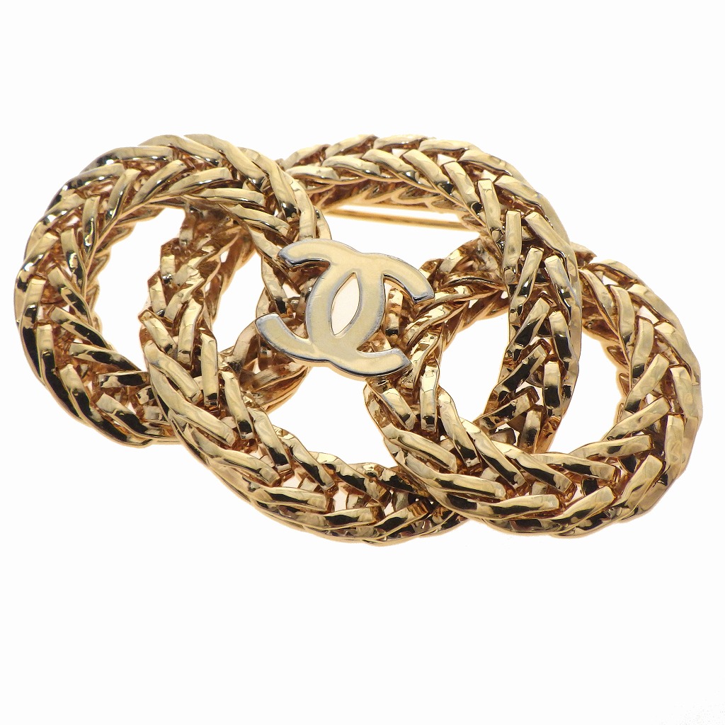 CHANEL シャネル トリプルサークル ココマーク ピン ブローチ ゴールドカラー【程度AB】【中古】