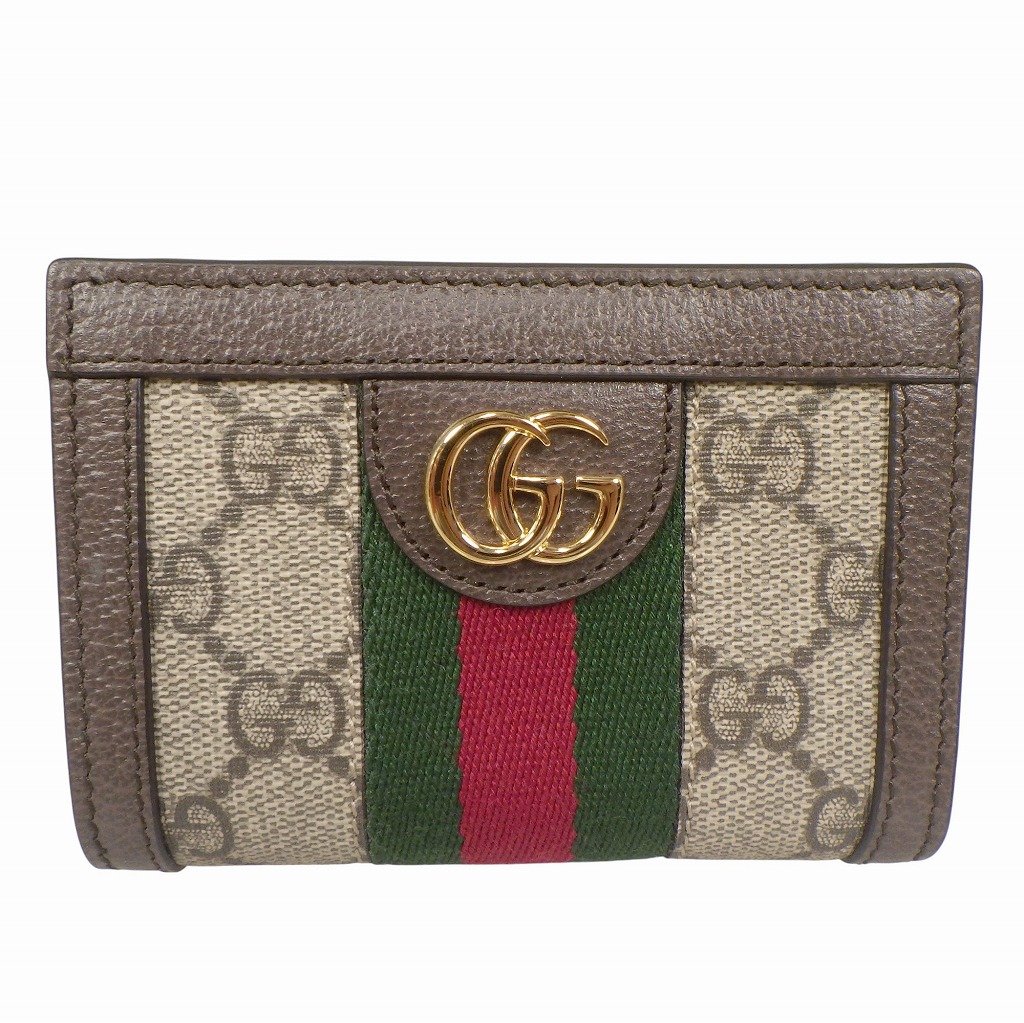【美品】GUCCI グッチ オフィディア スモールウォレット 二つ折り財布 813296 ベージュ×ダークブラウン ウェブストライプ(シェリー) GGスプリーム×ゴールド金具【程度S】【中古】 40,040円