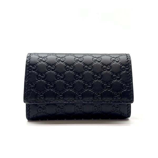 【美品】GUCCI グッチ　黒 レザー キーケース　6連　フック付 GUCCI グッチ ダブルGG 6連キーケース ブラック GP レザー
