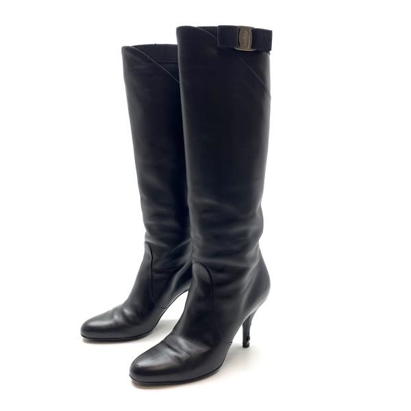 【希少】サルヴァトーレフェラガモ　ガンチーニ　ミラーヒールロングブーツ　23.5 希少】サルヴァトーレフェラガモ ガンチーニ ミラーヒールロング