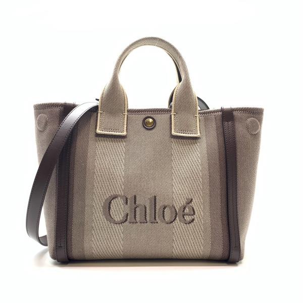 Chloe クロエ ハンドバッグ トートバッグ 2WAY CARRY TOTE キャンバス カーフレザー コールブラウン レディース かばん 管理RY25004153