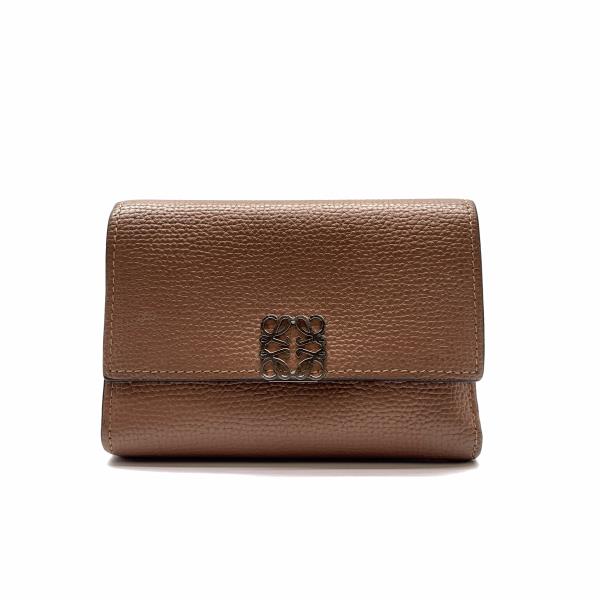 LOEWE ロエベ 三つ折り 財布 アナグラム スモールトライフォールド ブラウン 茶色 コインケース レザー レディース 管理RY25005140