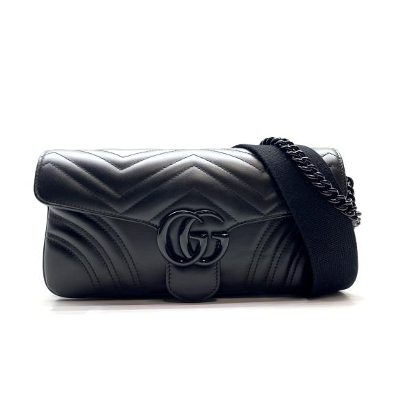 GUCCI グッチ 734814 GGマーモント スモール ショルダーバッグ ブラック レザー マグネット開閉 2WAY レディース かばん 管理RY25005810