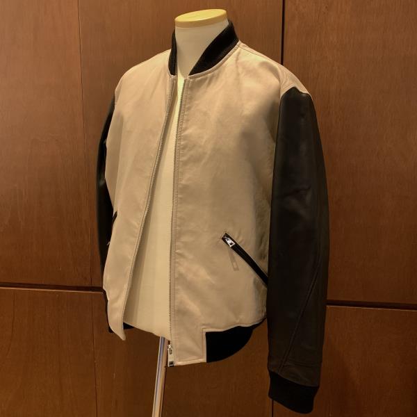 GIVENCHY ジバンシイ パリジップアップ ボンバージャケット BM01DZ6Y45 サイズ48 ベージュ ブラック ラムレザー メンズ 管理RY26000096