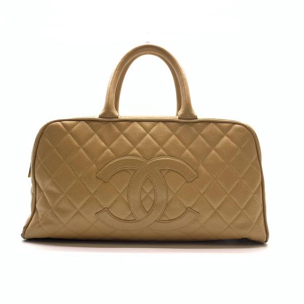 CHANEL シャネル ボーリングバッグ キャビアスキン ココマーク ファスナー開閉 ベージュ ハンドバッグ レディース かばん 管理RY26000577