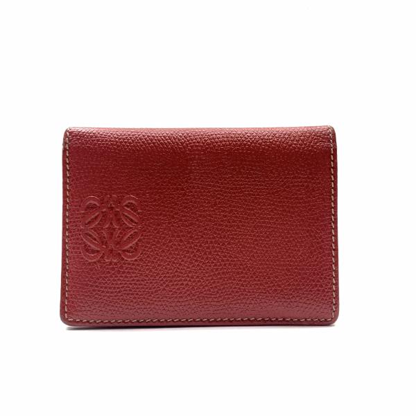 LOEWE ロエベ 112.55.347 カードケース パスケース 定期入れ 赤 レッド アナグラム レザー 二つ折り レディース メンズ 管理RY26000821