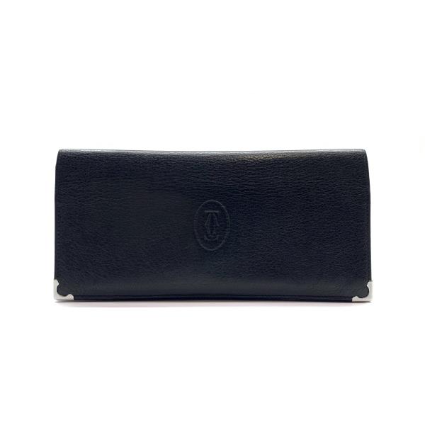 Cartier カルティエ マストライン 長財布 二つ折り 札入れ カードケース 黒 ブラック ボルドー レザー ロゴ メンズ 管理RY26000892