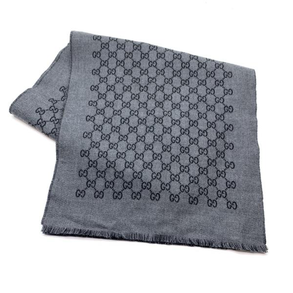GUCCI グッチ GGジャガード ウール 毛 マフラー 33×175cm ブラック グレー 黒 灰色 GGロゴ 防寒具 ストール メンズ 管理RY26001411