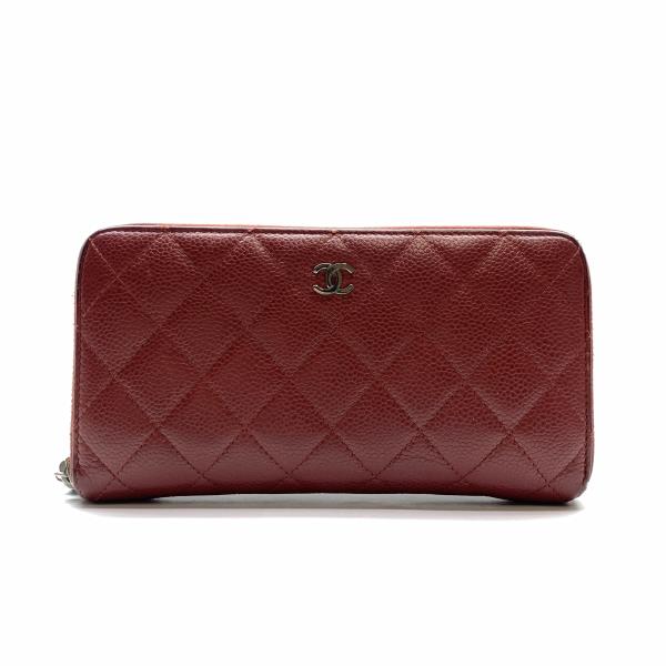 CHANEL シャネル A50097 マトラッセ キャビア人はだ 長紙入れ ラウンドジッパー 赤 赤いこと ココマーク レディース 保護することRY26001425