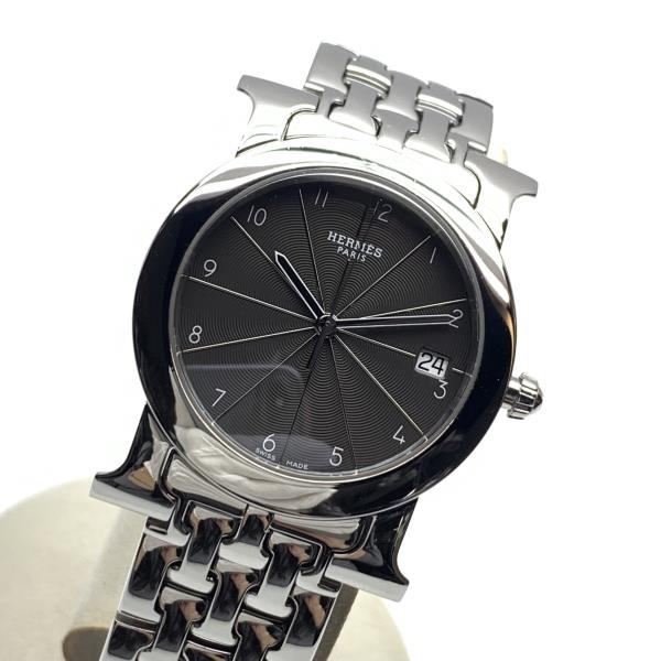 HERMES エルメス 腕時計 HR1.510 Hウォッチ ロンド クオーツ 3針 グレー文字盤 ステンレス デイト レディース ウォッチ 管理RY25005618