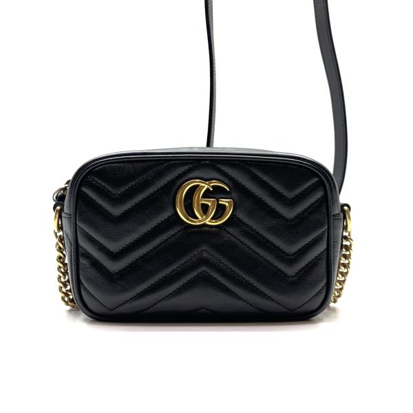 GUCCI グッチ 448065 GGマーモント ショルダーバッグ ポシェット 黒 ブラック レザー 斜め掛け レディース かばん 管理RY26002077