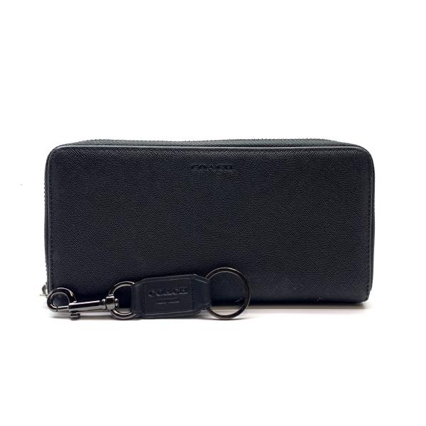 COACH コーチ F74769 ラウンドファスナー 長財布 黒 ブラック 小銭入れ キーリング キーホルダー メンズ レディース 財布 管理RY26001953