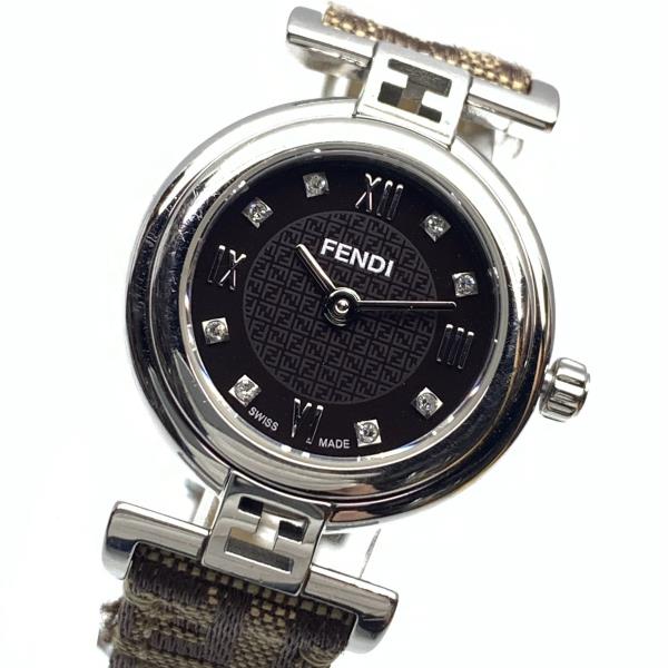 FENDI フェンディ 腕時計 2700L クオーツ 黒文字盤 2針 アナログ ズッカ柄 キャンバスレザーバンド 8Pダイヤ レディース 管理RY26002323|かんてい局名古屋錦三丁目・緑店