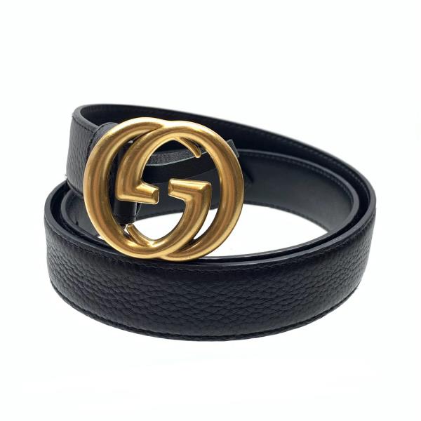 GUCCI グッチ 525040 インターロッキング 胴締め ゴールド金具 黒いこと 黒 酉の方角80 メンズ なめし革 無地 ロゴタイプ 管理することRY26003229
