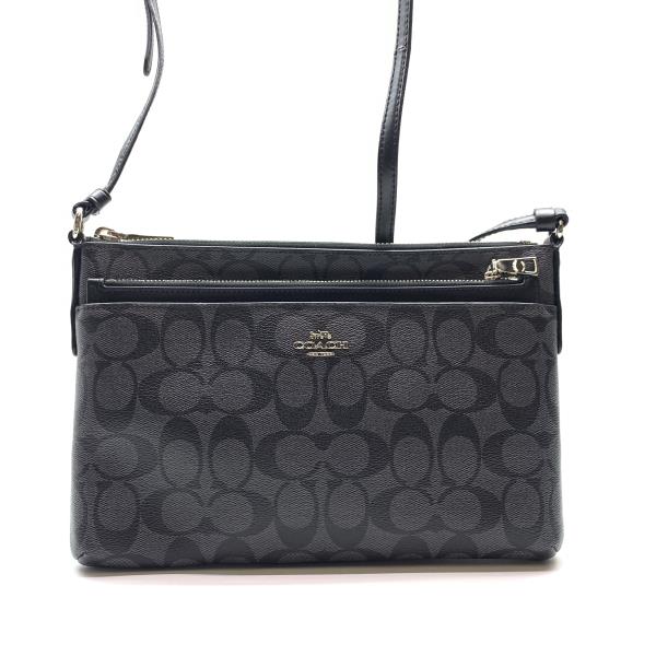 COACH コーチ職 F58316 ショルダーバッグ ポシェット 曲がった掛け 黒 黒いこと 薄墨色 チャック開閉 車寄せ付き添い人 レディース 保護することRY26003294