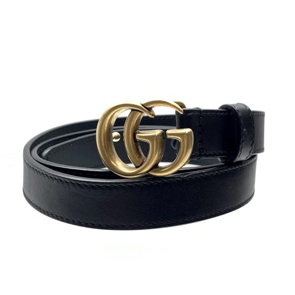 GUCCI グッチ 409417 か細い 胴締め 酉の方角75 ダブルG GGマーモント 80・32 黒 黒いこと ゴールド金具 なめし革 レディース 保護することRY26003270