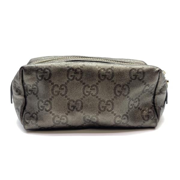 GUCCI グッチ 153223 ポーチ マルチケース グッチシマ 型押し コスメポーチ 化粧ポーチ レザー ガンメタル系 ファスナー 管理RY26003273|かんてい局名古屋錦三丁目・緑店