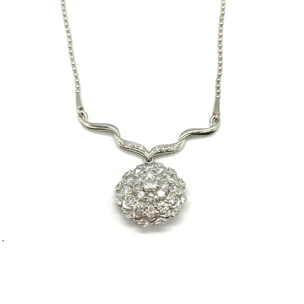 ジュエリー アクセサリー ネックレス プラチナ PT900/850 12.4g ダイヤモンド MD2.0ｃｔ ボールチェーン レディース 管理RT25528