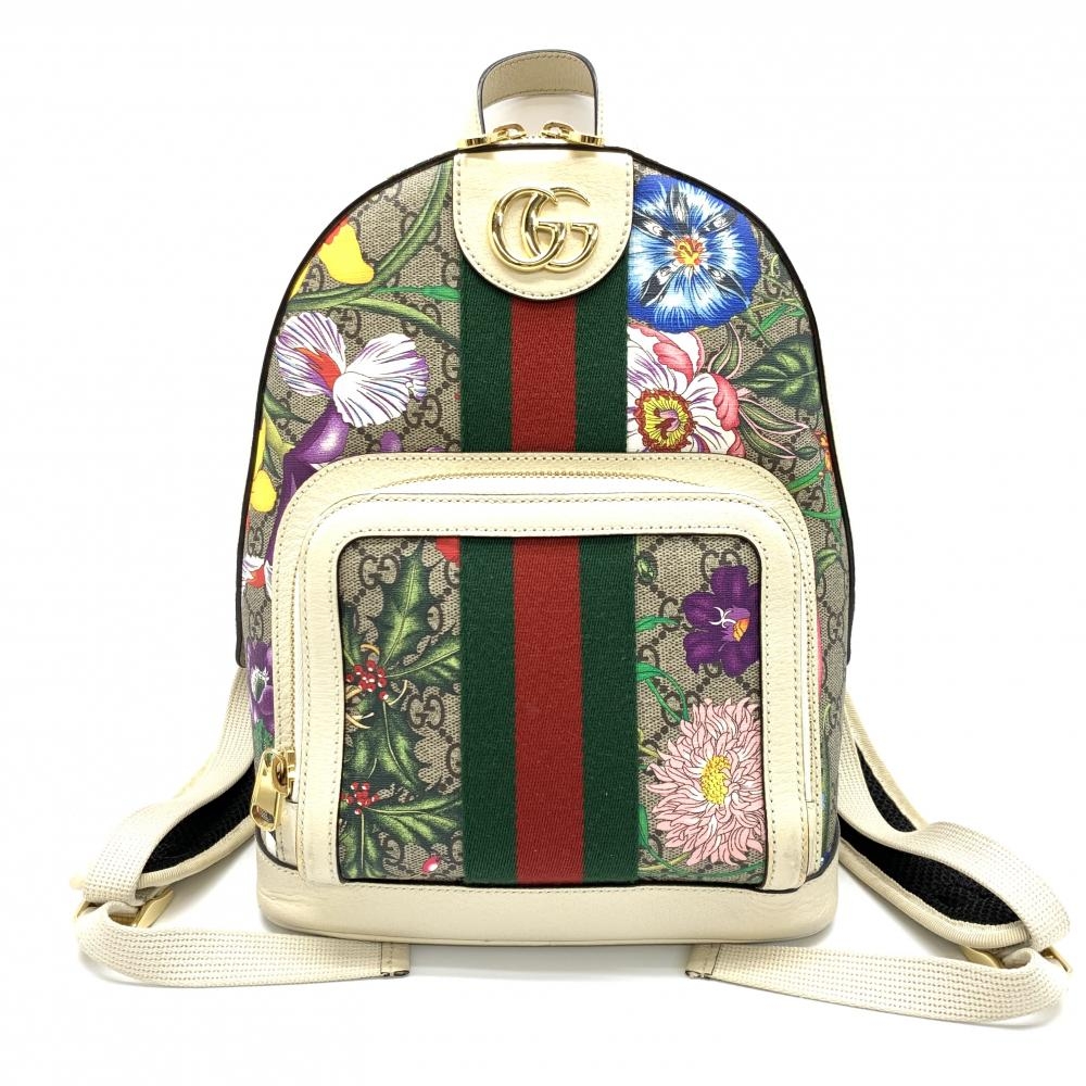 GUCCI グッチ 547965 GGスプリーム オフィディア フローラ バックパック リュック 花 フラワー キャンバス レザー アイボリー  管理RT27702 | かんてい局名古屋錦三丁目・緑店