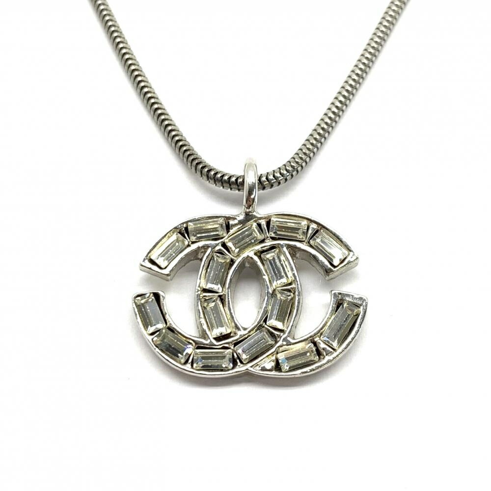 CHANEL シャネル 01P ココマーク ネックレス ラインストーン クリア シルバーカラー アクセサリー レディース 管理RT40565