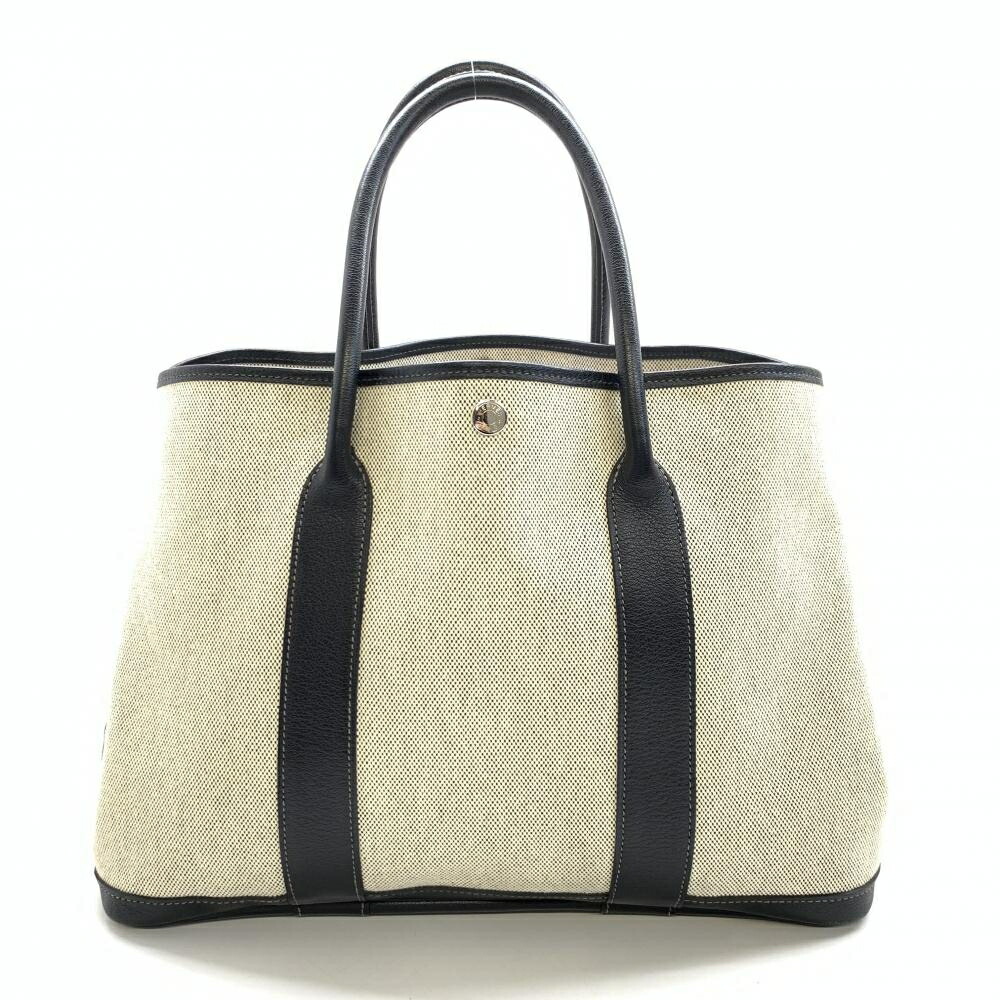 HERMES エルメス ガーデンパーティPM トワルアッシュ キャンバス レザー 黒 ブラック トートバッグ レディース □J刻印 管理RT411365|かんてい局名古屋錦三丁目・緑店