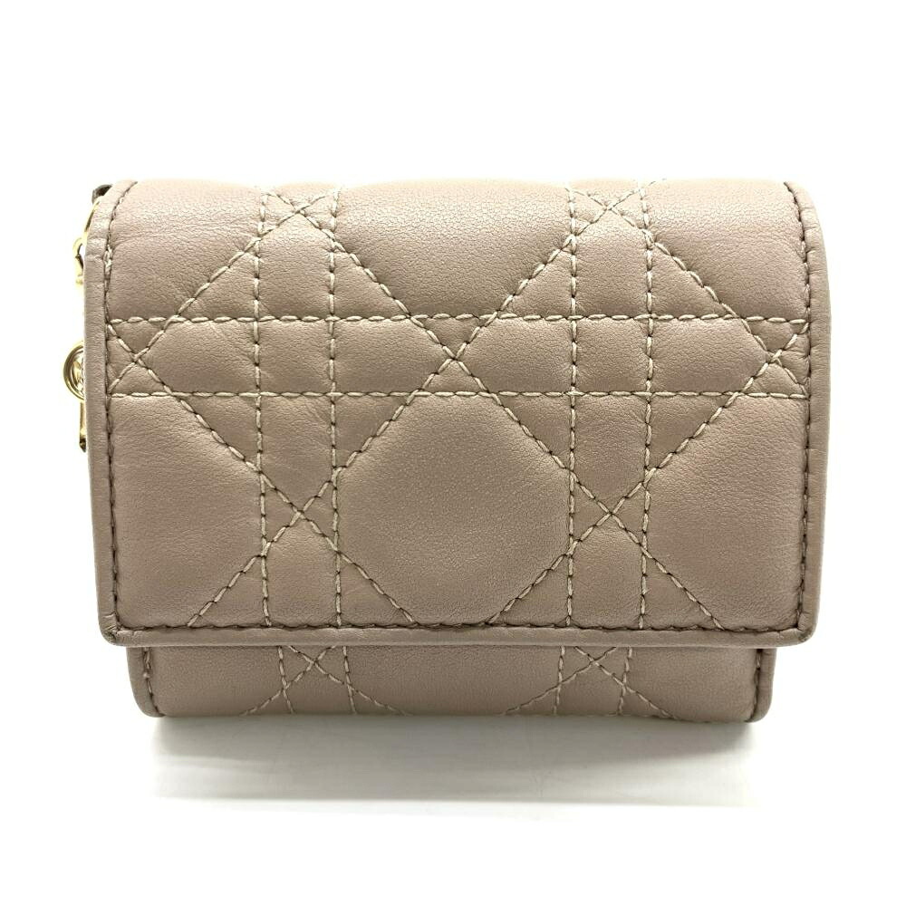 Christian Dior クリスチャンディオール レディディオール ロータスウォレット コンパクトウォレット ラムレザー グレージュ 管理RT41764