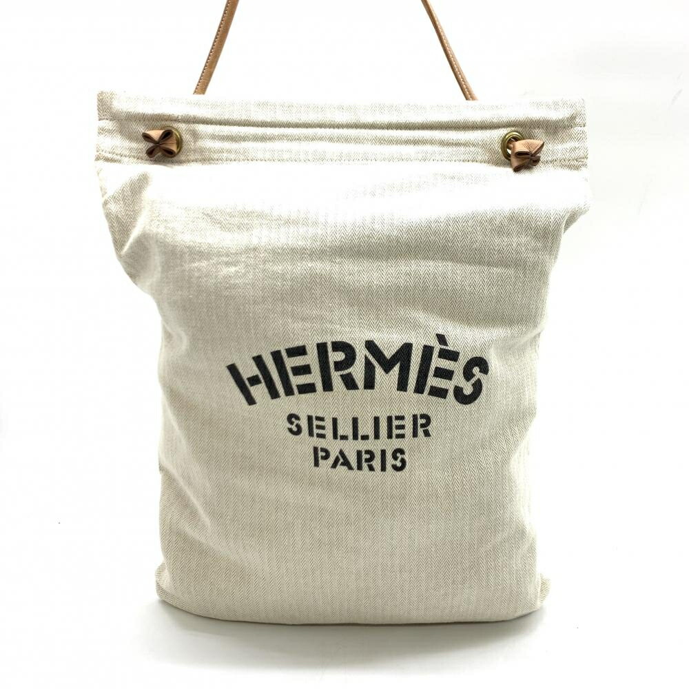 HERMES エルメス サック アリーヌGM ショルダーバッグ 肩掛け キャンバス トワルシェブロン レザー ナチュラル ブラウン 管理RT44445