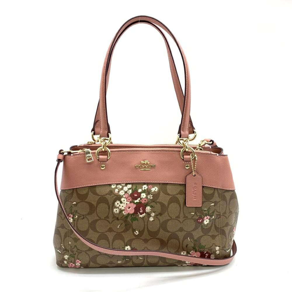 COACH コーチ F28963 2WAYショルダーバッグ ハンドバッグ シグネチャー フラワープリント 花柄 ブラウン ピンク 管理RT44790