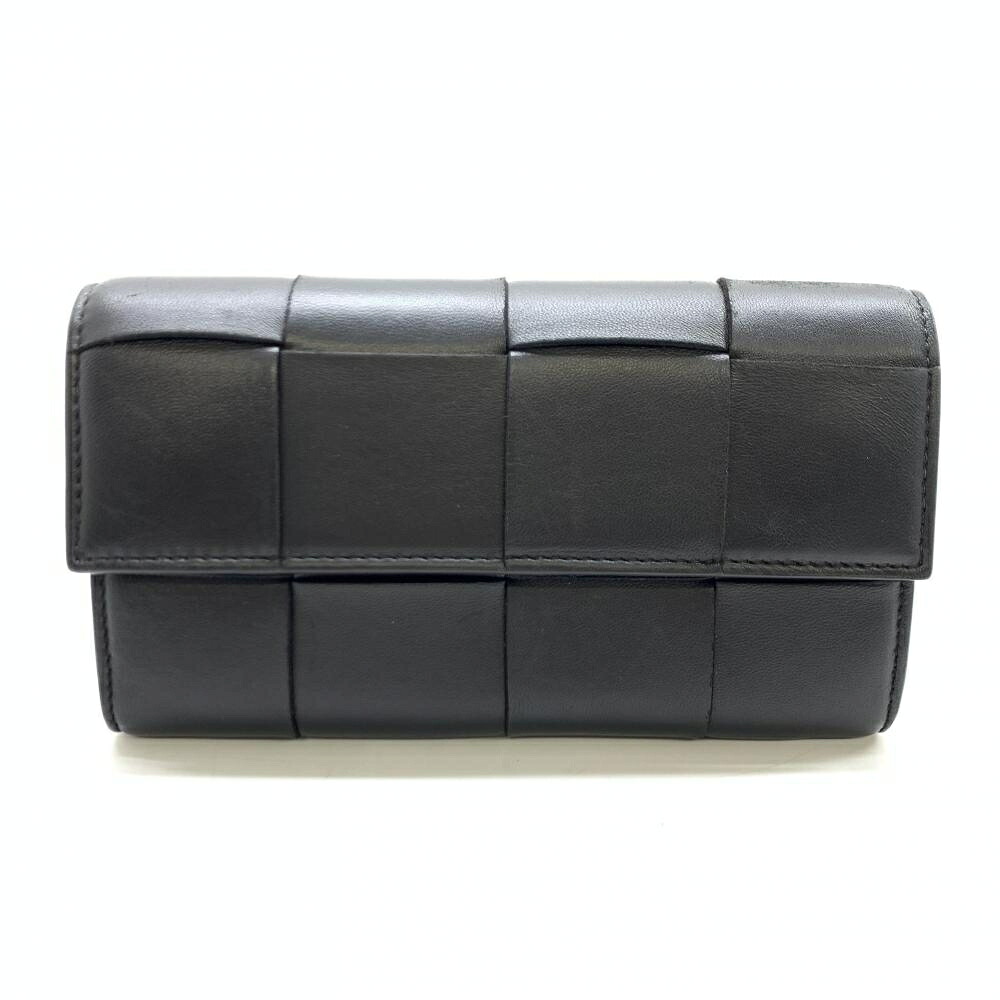 BOTTEGA VENETA ボッテガヴェネタ テープ ラージ フラップウォレット 長紙入れ 子ヒツジ なめし革 黒 黒いこと ユニ一発やる 保護することRT45172