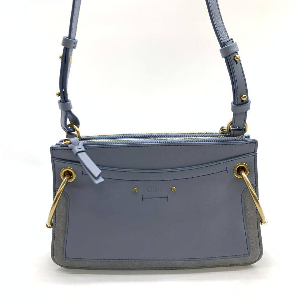 CHLOE クロエ ROY ロイ ショルダーバッグ 曲がった掛け なめし革 青色系 淡彩 水色 ゴールド金具 レディース 保護することRT45523