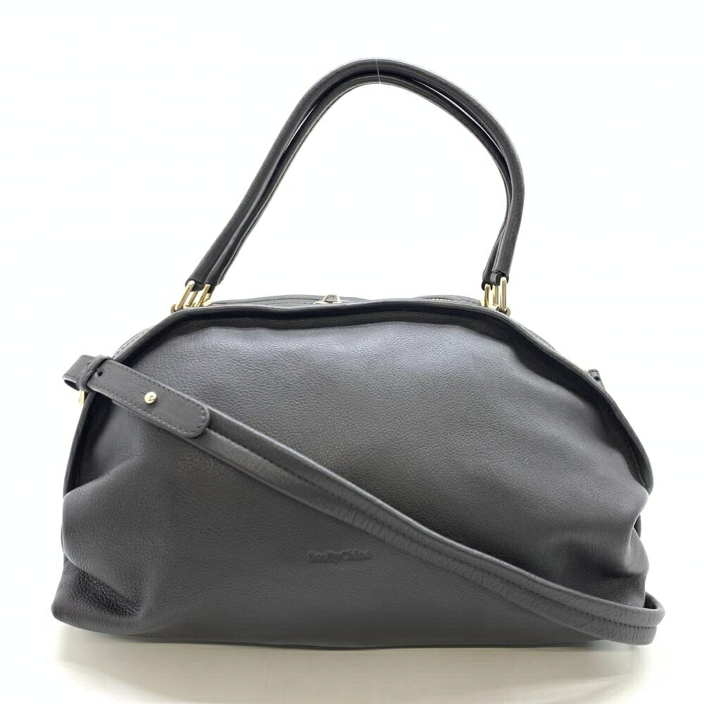 SEE BY CHLOE シーバイクロエ 2WAYショルダー ハンドバッグ ミニボストン型 レザー ダークグレー レディース 管理RT45945