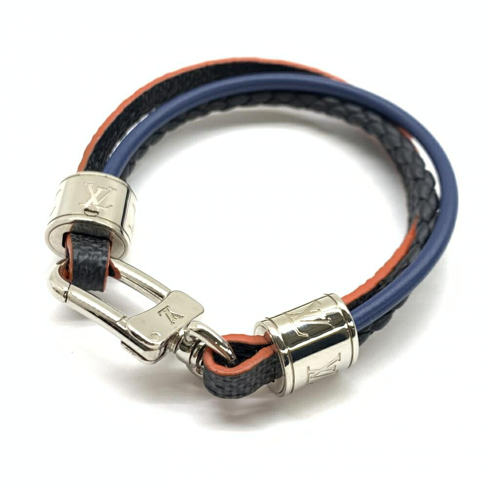 LOUIS VUITTON ルイヴィトン M6423D ブラスレ LV ダミエグラフィット トレブル ブレスレット バングル ネイビー シルバー金具 管理RT42447