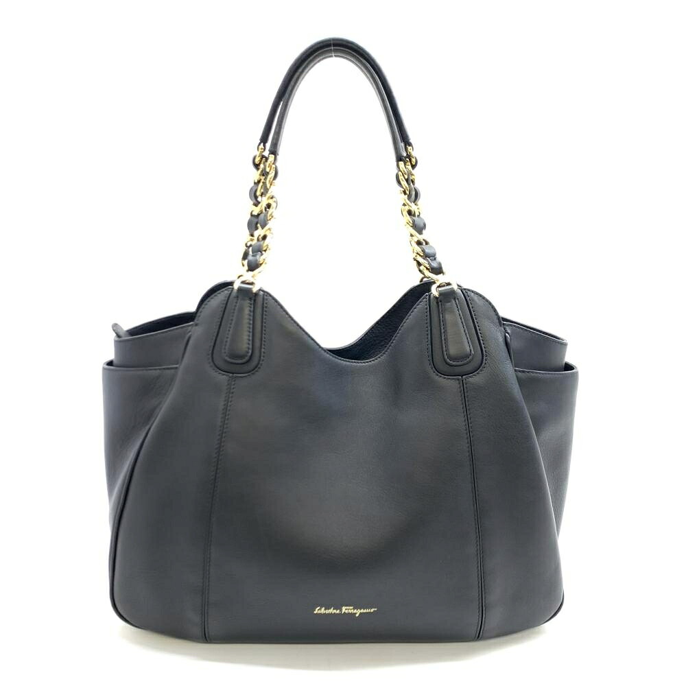 Salvatore Ferragamo サルバトーレフェラガモ メリンダ トートバッグ ハンドバッグ チェーン レザー 黒 ブラック レディース 管理RT46031