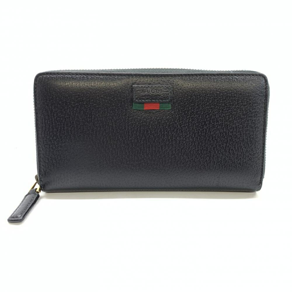 GUCCI グッチ 435298 ラウンドファスナー長財布 シェリーライン レザー 黒 ブラック メンズ レディース 管理RT46119