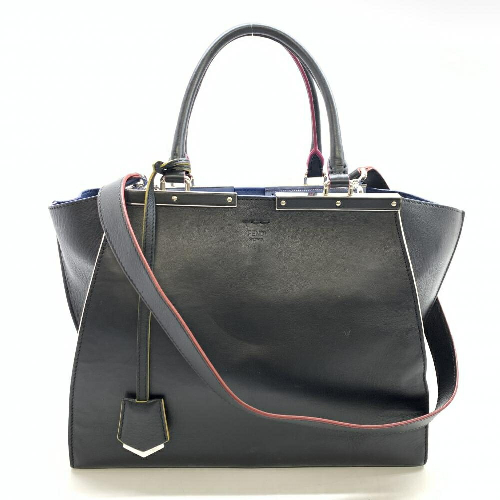 FENDI フェンディ 8BH279 トロワジュール 2WAYショルダー ハンドバッグ カーフ レザー 黒 ブラック ネイビー レディース 管理RT46427