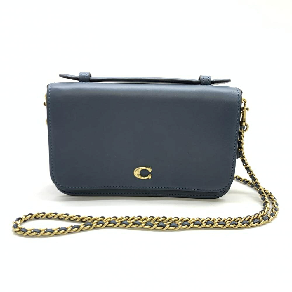 COACH コーチ CH802 ビークロスボディ チェーンショルダーバッグ 斜め掛け レザー ブルー系 ゴールド金具 管理RT46456