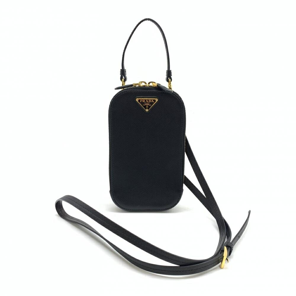 PRADA プラダ 1DH030 ショルダーバッグ ミニ御徒面子 サフィアーノレザー 黒 黒いこと ゴールド金具 ３角形ロゴタイプ 管理することRT46470