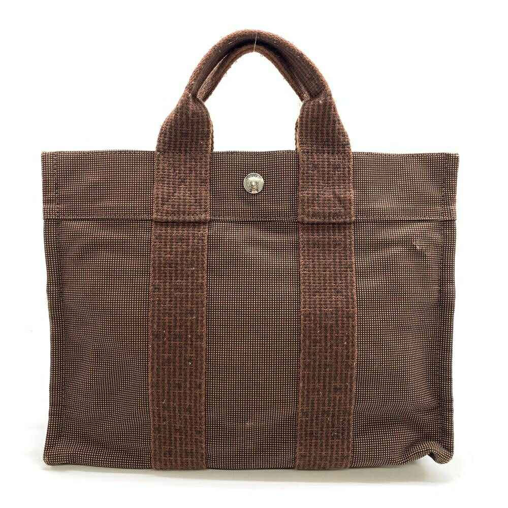HERMES エルメス エールライン トートバッグ PM ハンドバッグ キャンバス ブラウン ファスナー開閉 メンズ レディース 管理RT46654